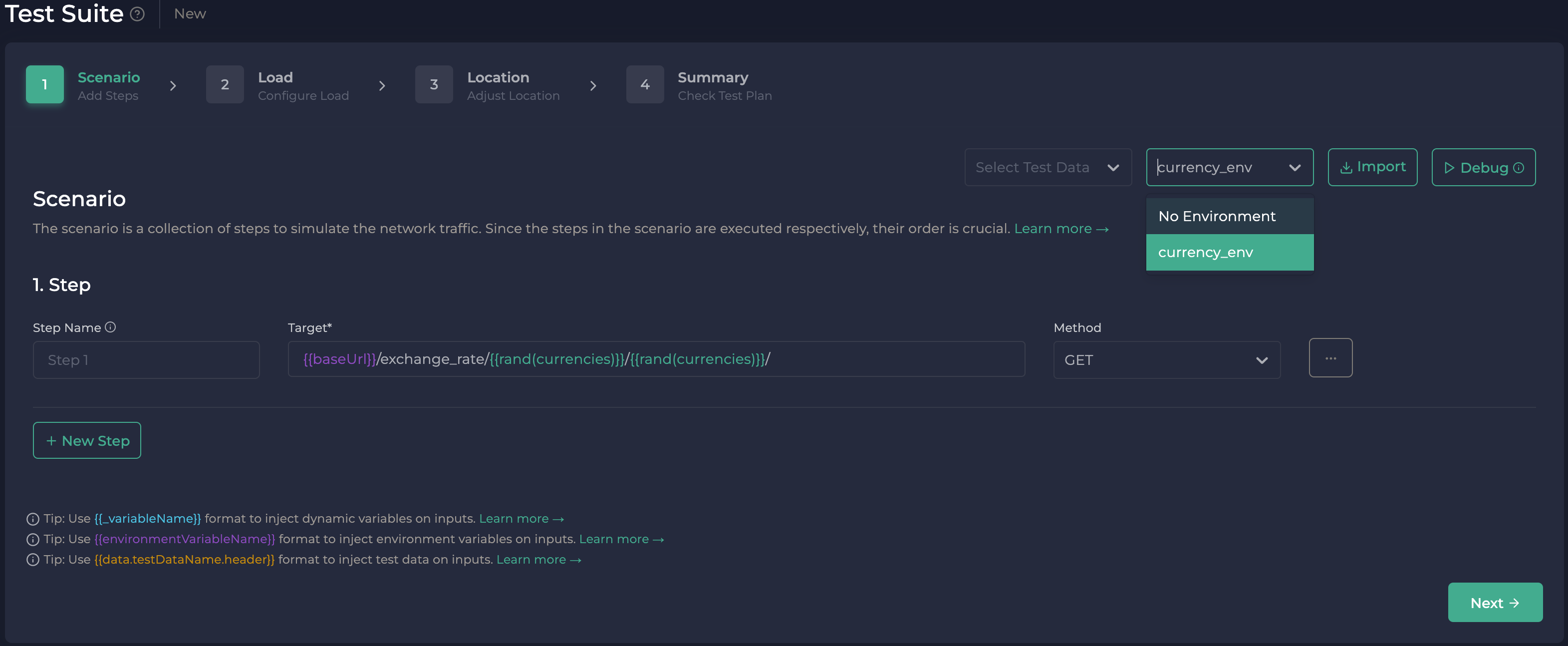 Select environment in load test suite