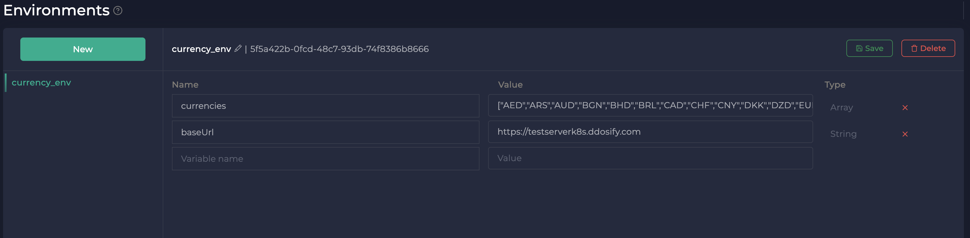 Environment variable save